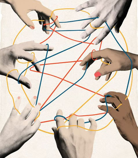 Hands connecting strings