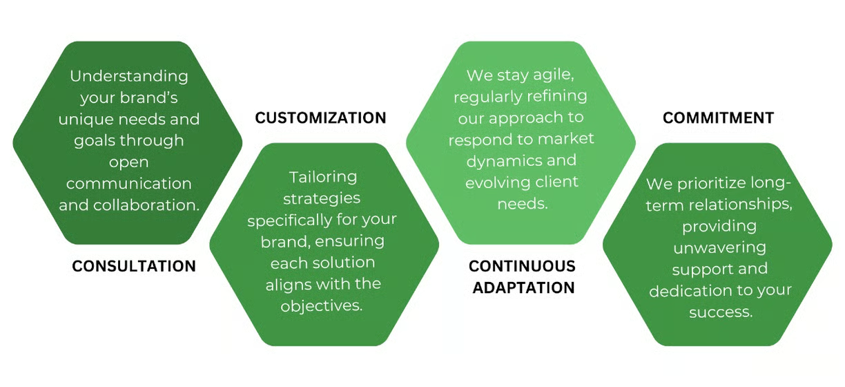 Why Us Diagram - Understanding, Customization, Commitment, Continuous Adaptation